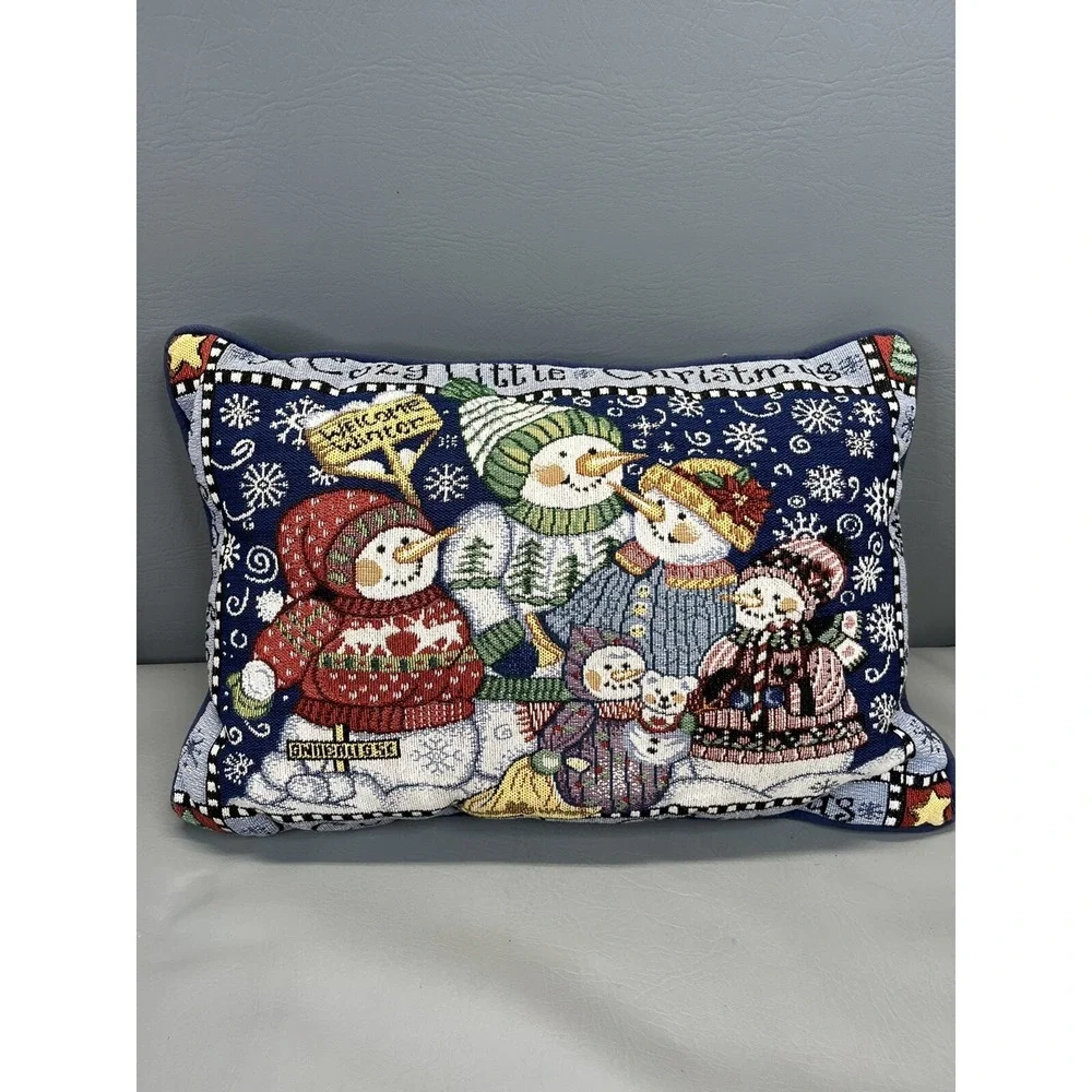 A Cozy Little Christmas Snowy Days Snowy Nights Snowmen Tapestry Throw Pillow